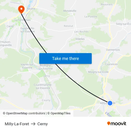 Milly-La-Foret to Cerny map