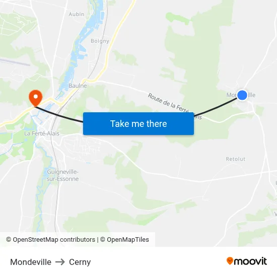 Mondeville to Cerny map