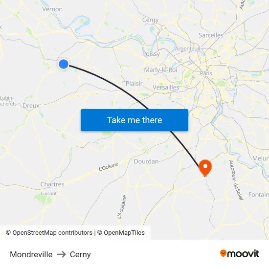 Mondreville to Cerny map