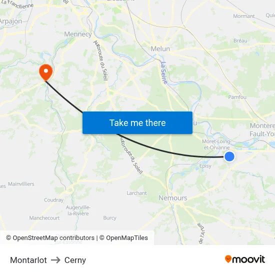Montarlot to Cerny map