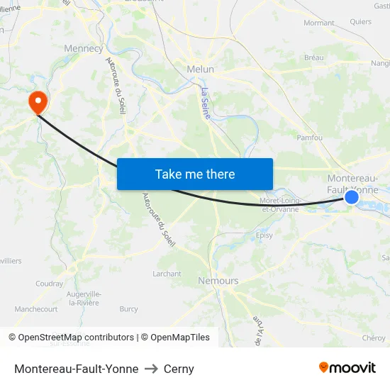 Montereau-Fault-Yonne to Cerny map