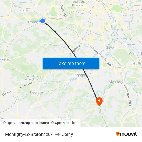 Montigny-Le-Bretonneux to Cerny map