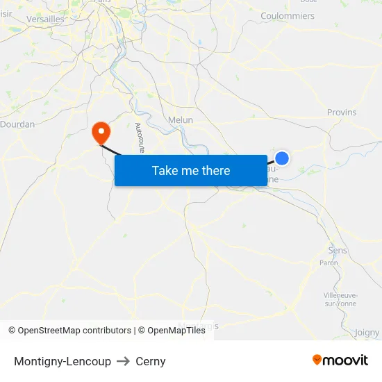 Montigny-Lencoup to Cerny map