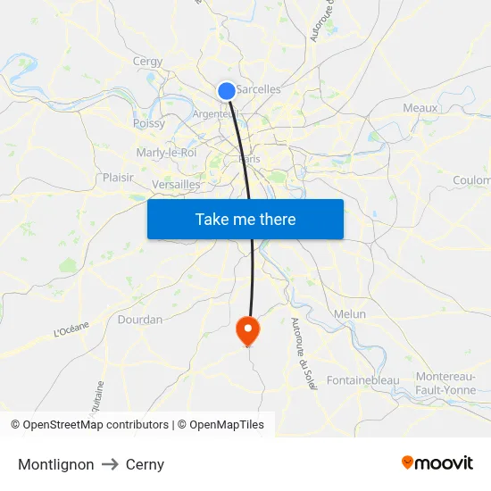 Montlignon to Cerny map