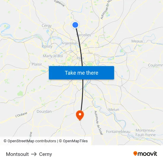 Montsoult to Cerny map