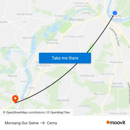 Morsang-Sur-Seine to Cerny map