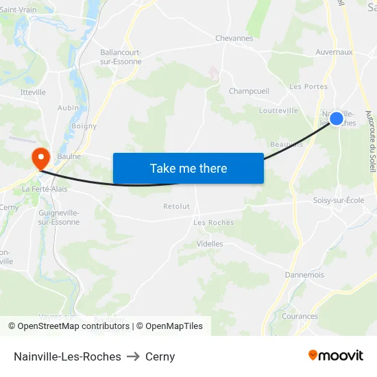 Nainville-Les-Roches to Cerny map