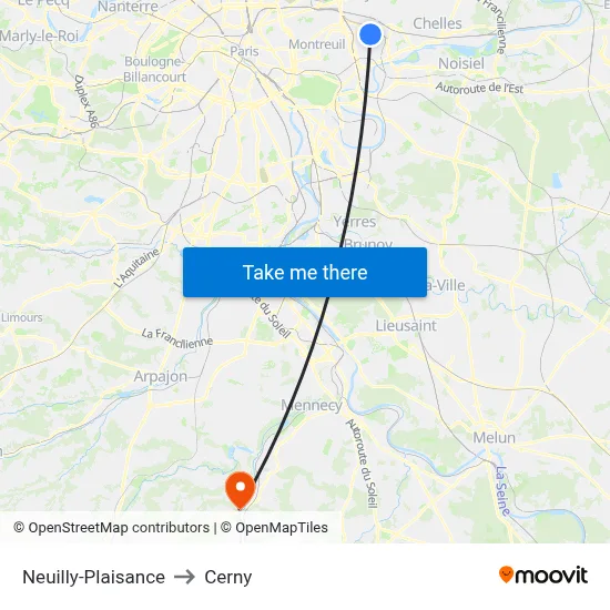 Neuilly-Plaisance to Cerny map
