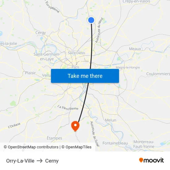 Orry-La-Ville to Cerny map