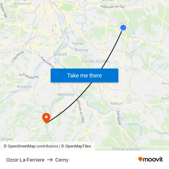 Ozoir-La-Ferriere to Cerny map