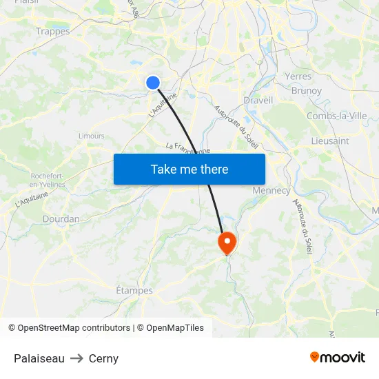 Palaiseau to Cerny map
