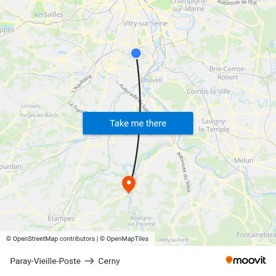 Paray-Vieille-Poste to Cerny map