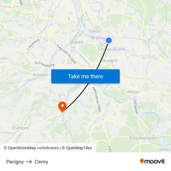 Perigny to Cerny map