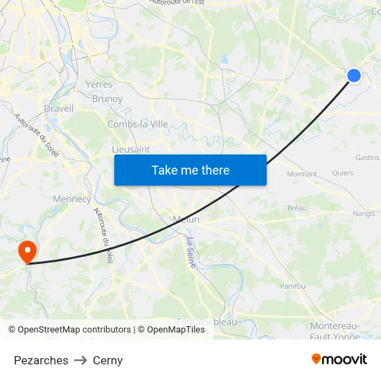 Pezarches to Cerny map
