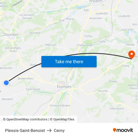 Plessis-Saint-Benoist to Cerny map