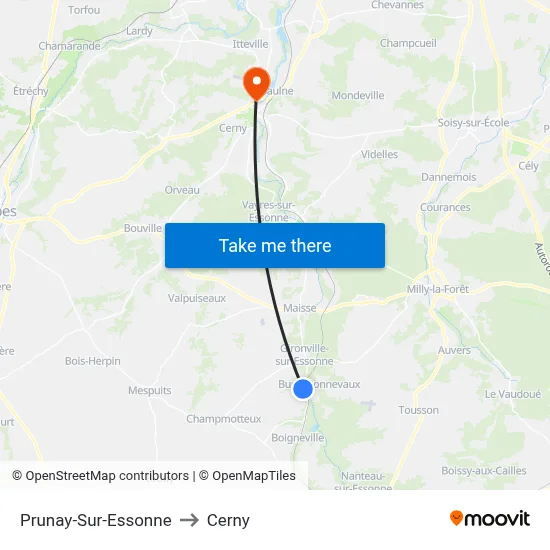 Prunay-Sur-Essonne to Cerny map
