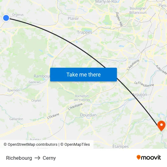 Richebourg to Cerny map