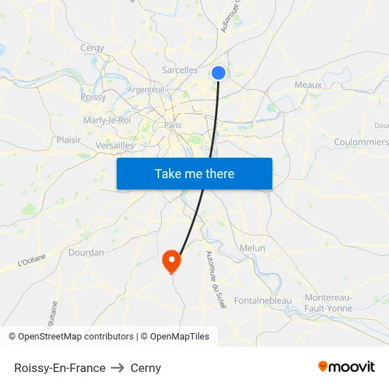 Roissy-En-France to Cerny map