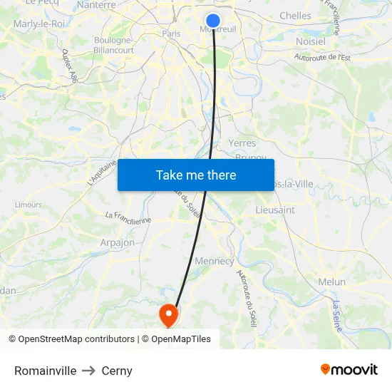 Romainville to Cerny map