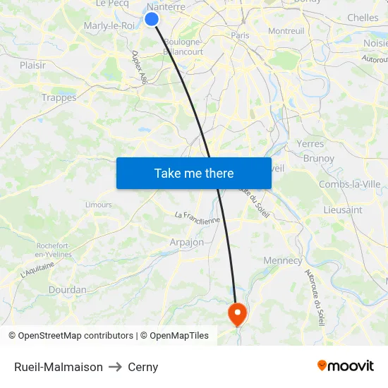 Rueil-Malmaison to Cerny map