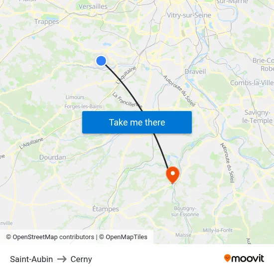 Saint-Aubin to Cerny map