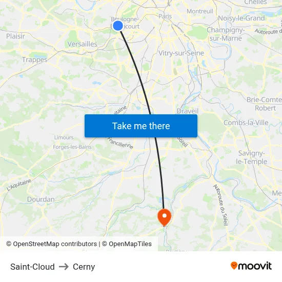 Saint-Cloud to Cerny map