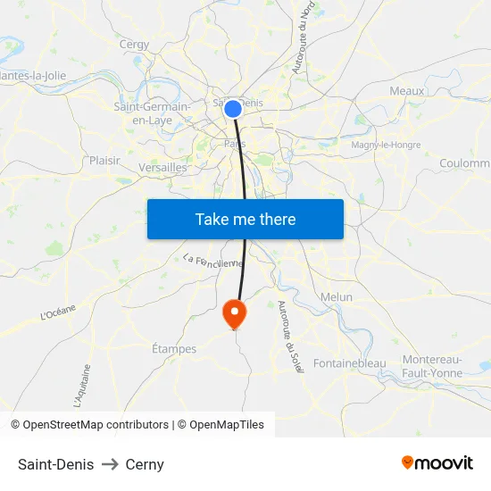 Saint-Denis to Cerny map