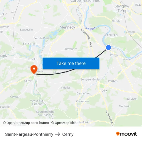 Saint-Fargeau-Ponthierry to Cerny map