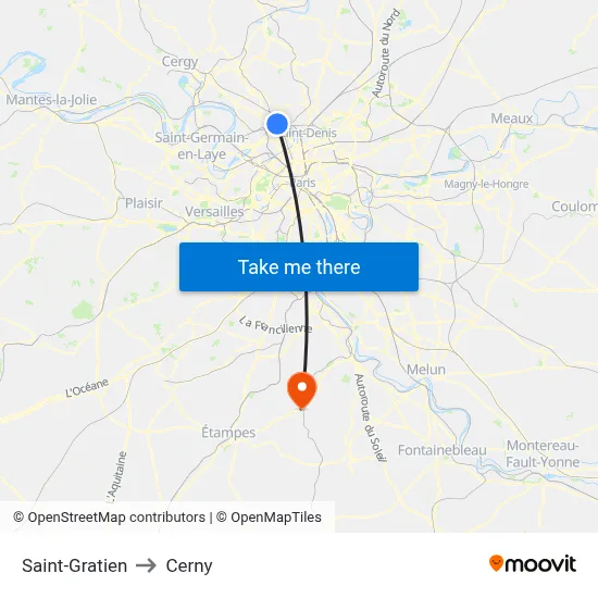 Saint-Gratien to Cerny map