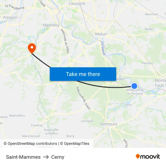Saint-Mammes to Cerny map