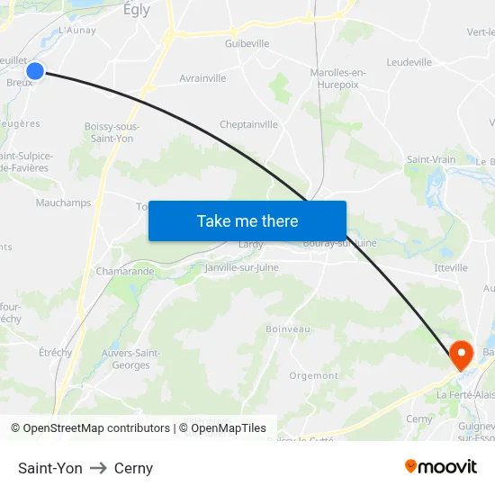 Saint-Yon to Cerny map