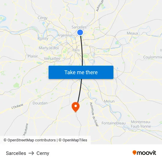 Sarcelles to Cerny map