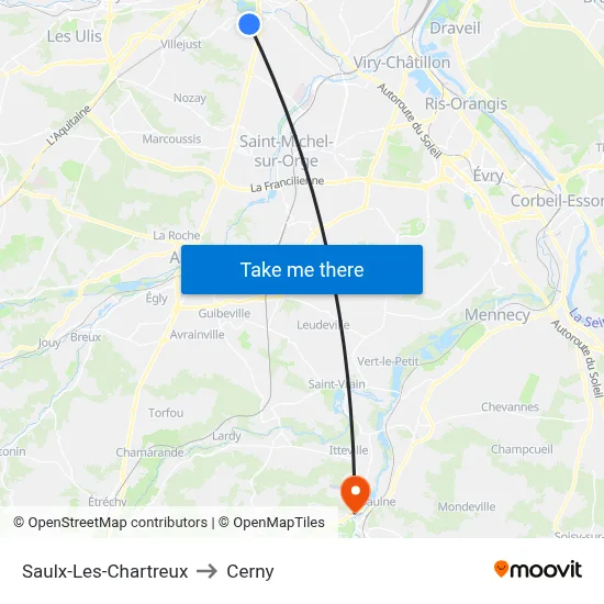Saulx-Les-Chartreux to Cerny map