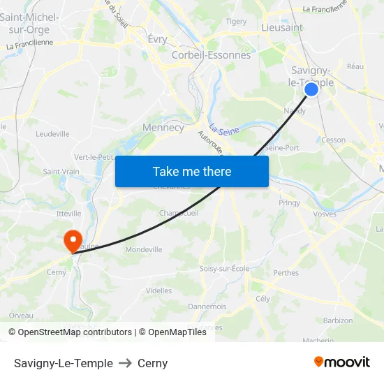 Savigny-Le-Temple to Cerny map