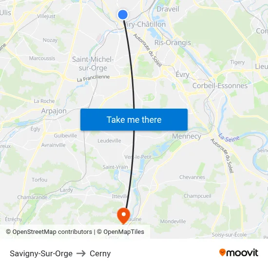 Savigny-Sur-Orge to Cerny map