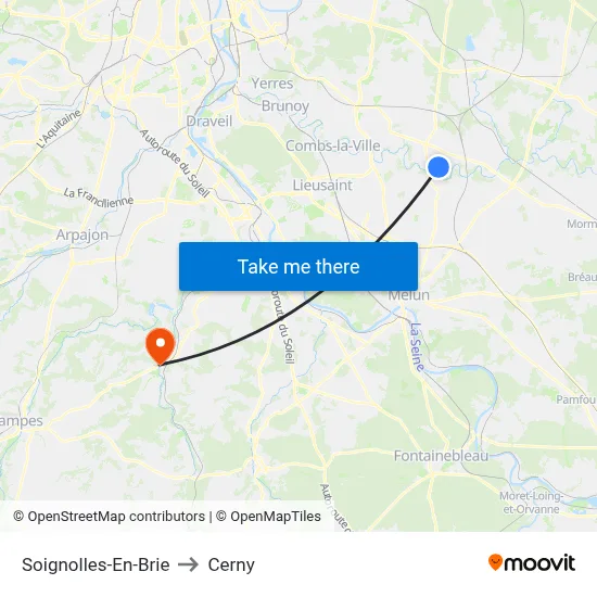 Soignolles-En-Brie to Cerny map
