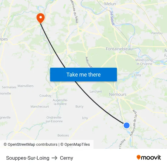 Souppes-Sur-Loing to Cerny map