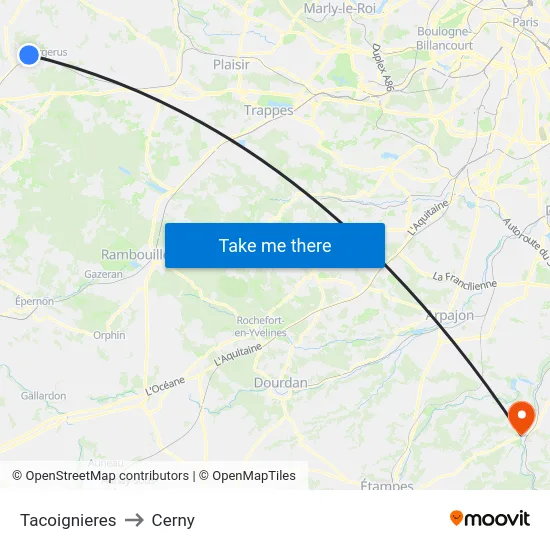Tacoignieres to Cerny map