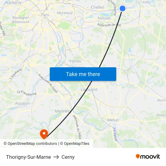 Thorigny-Sur-Marne to Cerny map