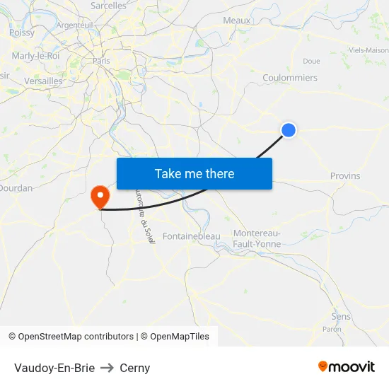 Vaudoy-En-Brie to Cerny map
