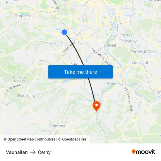 Vauhallan to Cerny map