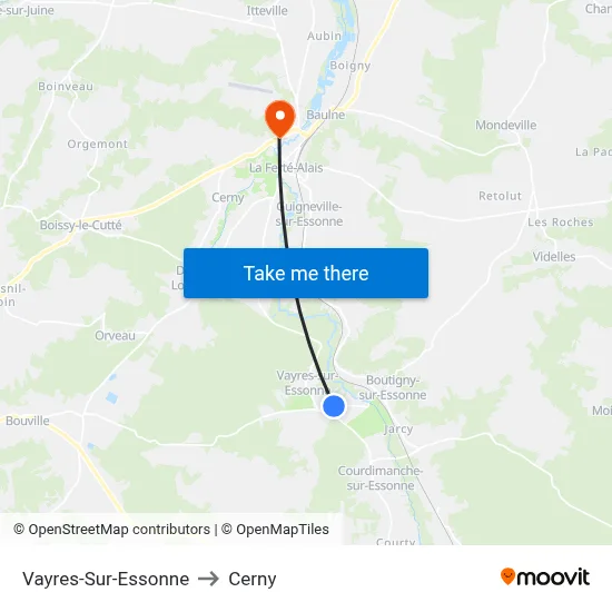 Vayres-Sur-Essonne to Cerny map