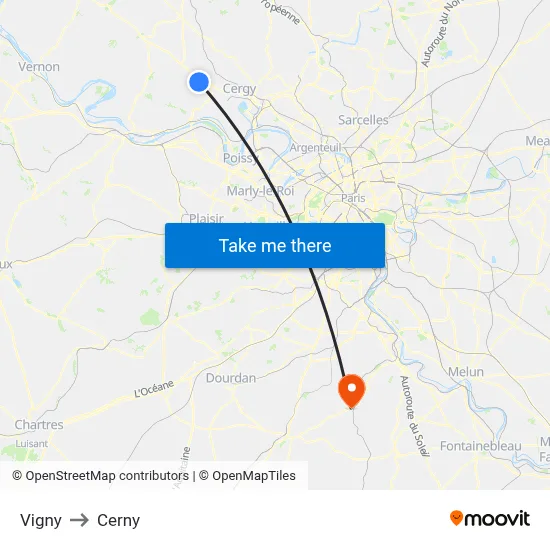 Vigny to Cerny map