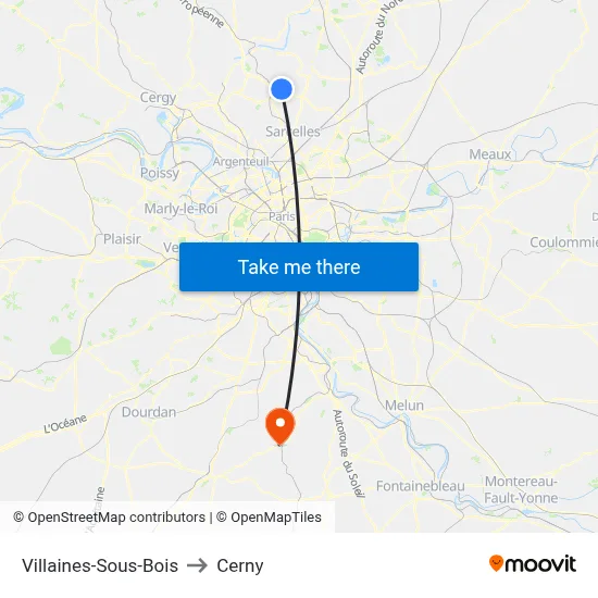 Villaines-Sous-Bois to Cerny map