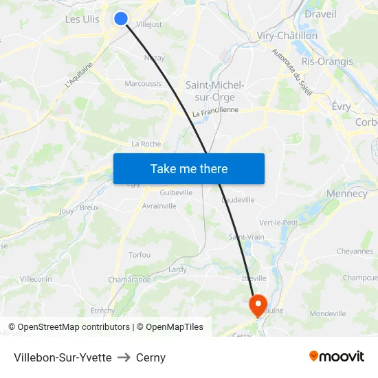 Villebon-Sur-Yvette to Cerny map