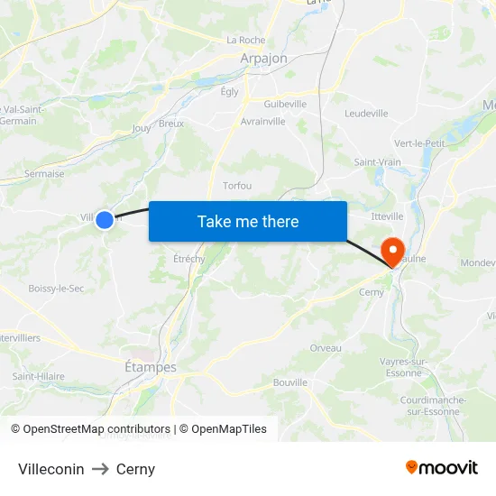Villeconin to Cerny map