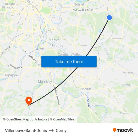 Villeneuve-Saint-Denis to Cerny map