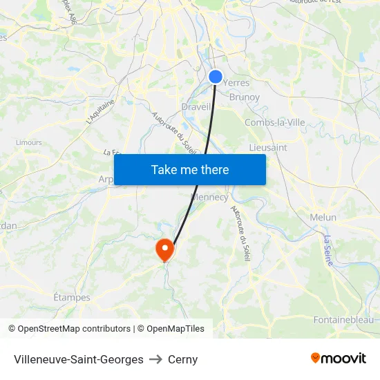 Villeneuve-Saint-Georges to Cerny map