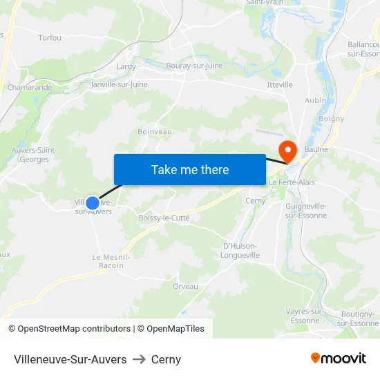 Villeneuve-Sur-Auvers to Cerny map