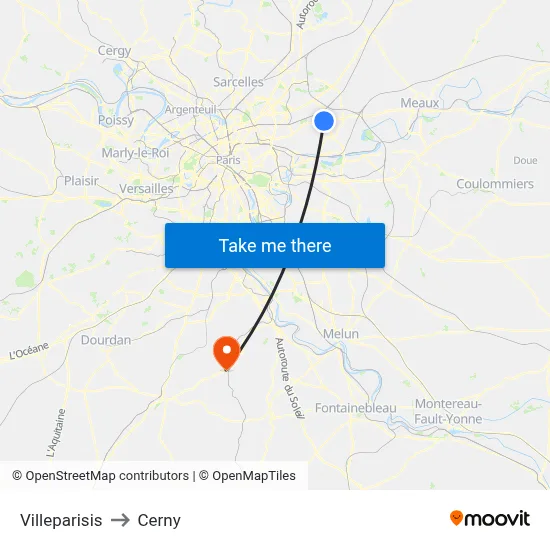 Villeparisis to Cerny map